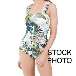 Jantzen Green and White Tropical One-Piece Swimsuit size 16